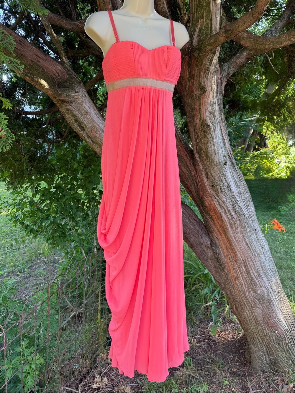 BCBGMaxAzria 2 Pink Coral Pleated Bodice Grecian Drape Style Formal Dress Size 2